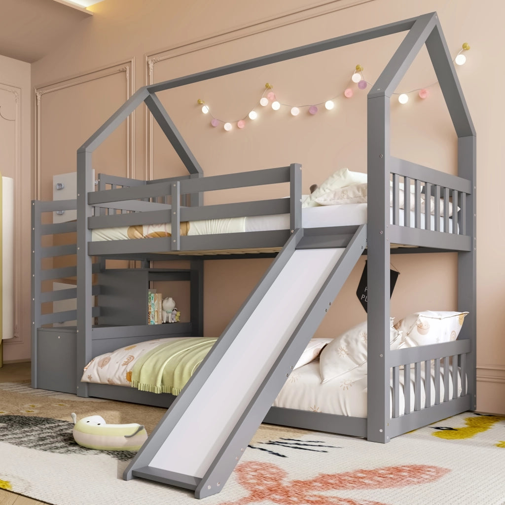 LETTO A CASTELLO CON SCALA E SCIVOLO 90x200 cm GRIGIO SENZA MATERASSO