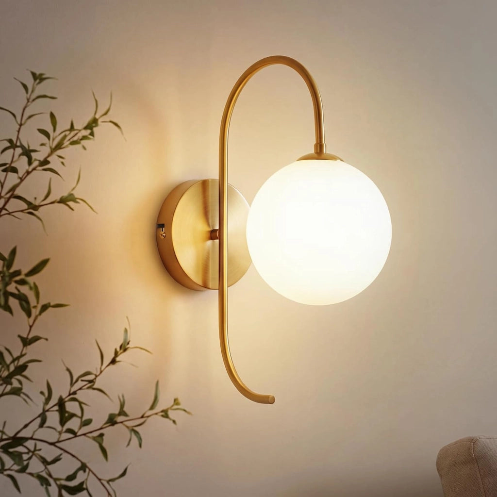 ZMH Lampada da Parete Interni Oro G9 Vetro Sferico 36cm Rotonda Vintage Metall per Soggiorno Scala Senza Lampadina