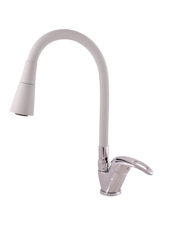 SAZAVA miscelatore flessibile per lavello in memory foam in ottone cromato bianco