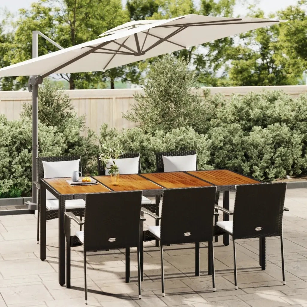 Set da Pranzo da Giardino 7 pz Nero con Cuscini in Polyrattan