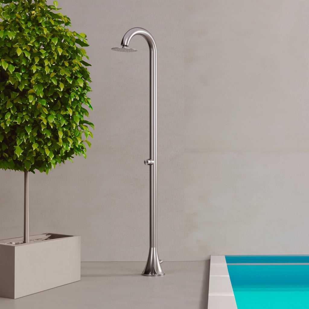 Sined Doccia Inox Luna Tmp Inox Doccia In Acciaio Inox Doppio Attacco Acqua Fredda Laterale o Inferiore Doccia Acqua Fredda Temporizzata Con Soffione e Miscelatore Tondo Inox