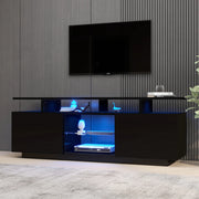 Mobile TV nero da 140 cm con illuminazione LED a 16 colori, 5 vani aperti e 2 ante lucide
