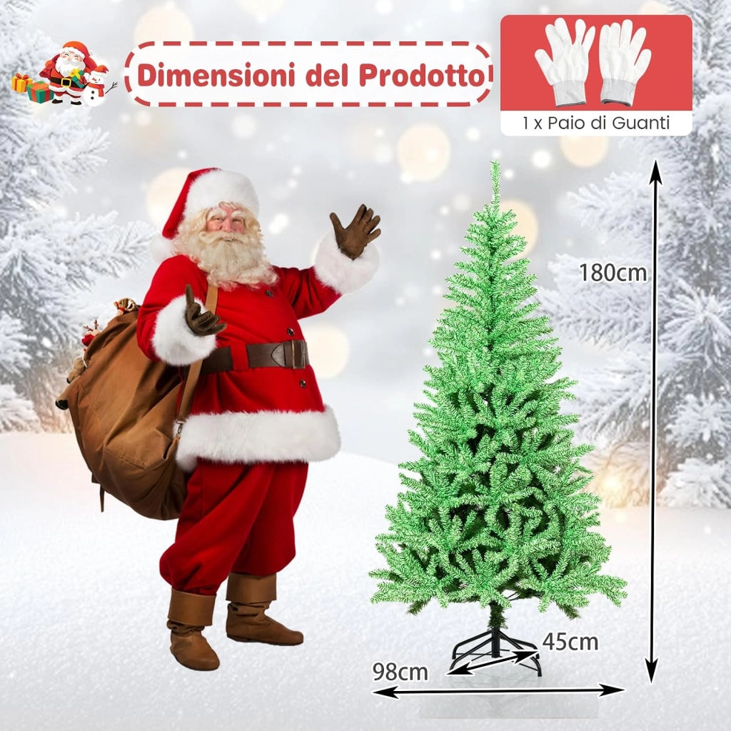 Albero di Natale Artificiale 180 CM Si Illumina Automaticamente al Buio, Albero di Natale con 692 Rami e Base in Metallo Pieghevole, Decorazione per Festa Festiva