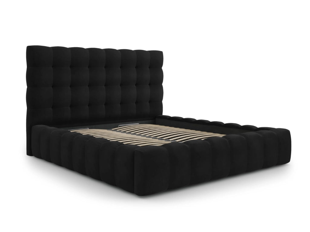 Cosmopolitan Design - Letto a cassettone con testiera "Bali" 160x200cm in velluto nero 