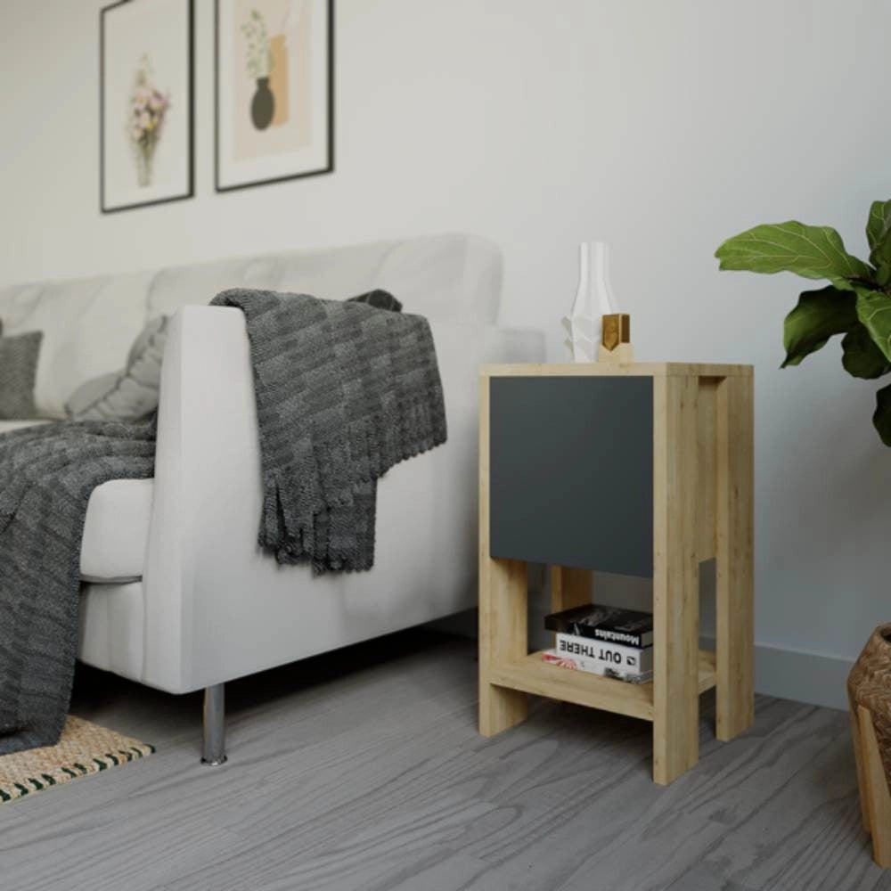 Comodino 1 Anta 30x30x55 cm in MDF Ema Rovere Antracite