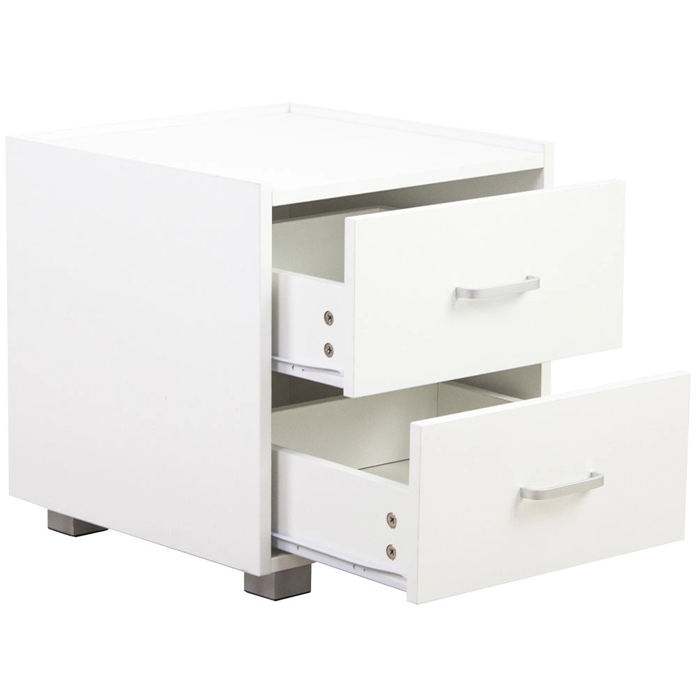 Comodino Bianco 2 Cassetti in Legno Design Moderno Minimal 40x43x44 cm