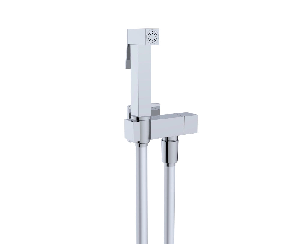 Idroscopino quadrato in ottone cromato con rubinetto di arresto e flessibile 120cm