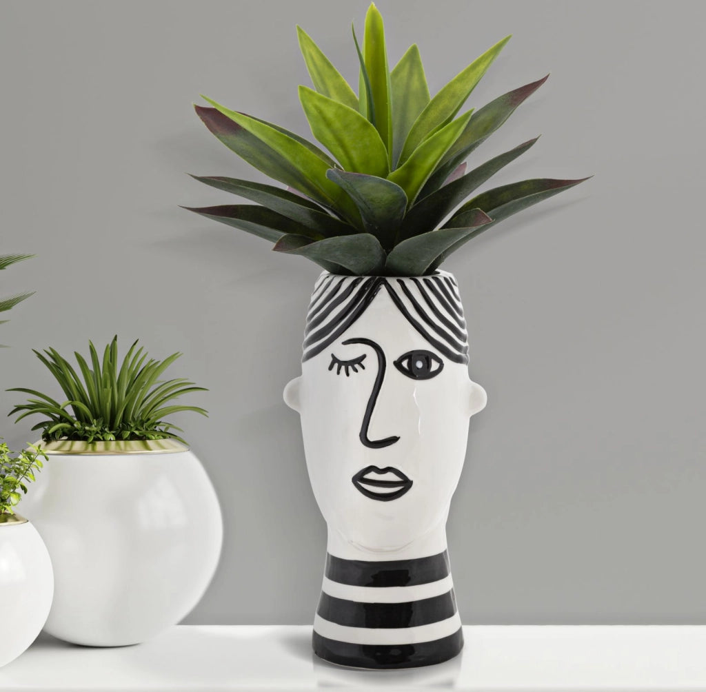 Vaso in porcellana bianco con disegno nero 13,2x11,8x26,3cm Face