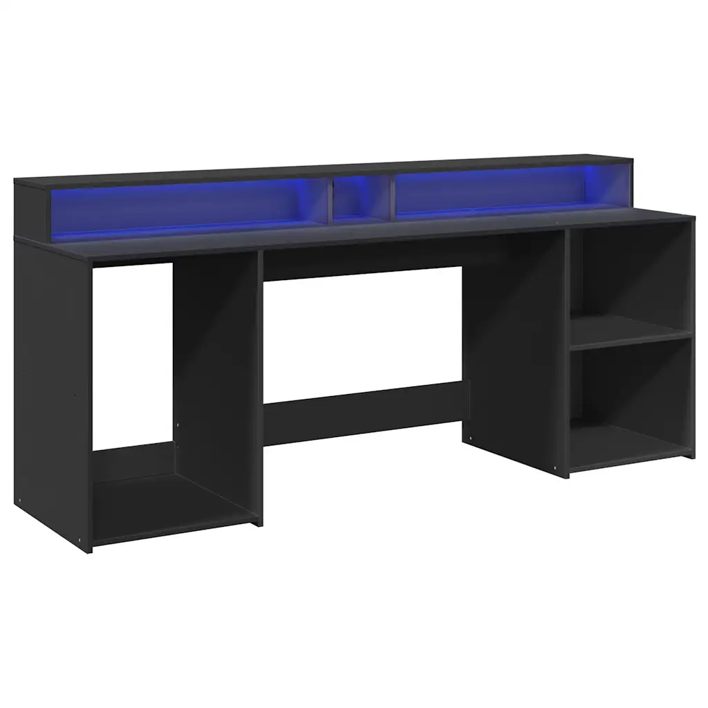vidaXL Scrivania con Luci LED Nera 200x55x91 cm in Truciolato