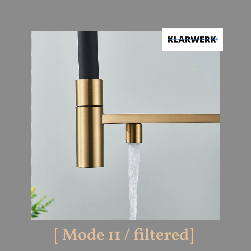 Lana | Rubinetto allungabile nero oro a 3 vie |Miscelatore cucina per acqua potabile in acciaio inossidabile - Girevole a 360° | Filtra 3 connessioni