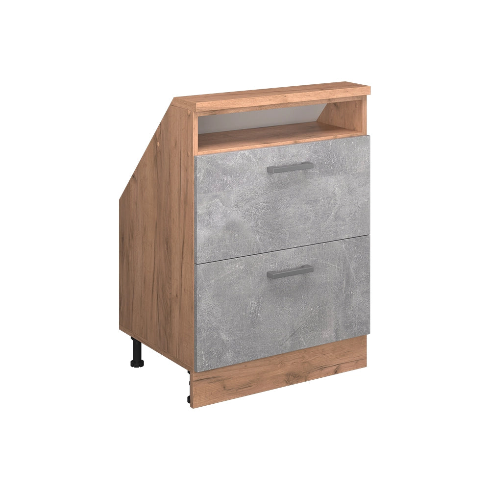 Mobile cucina sottotetto R-Line Calcestruzzo/Rovere dorato 60 cm con 2 cassetti Vicco
