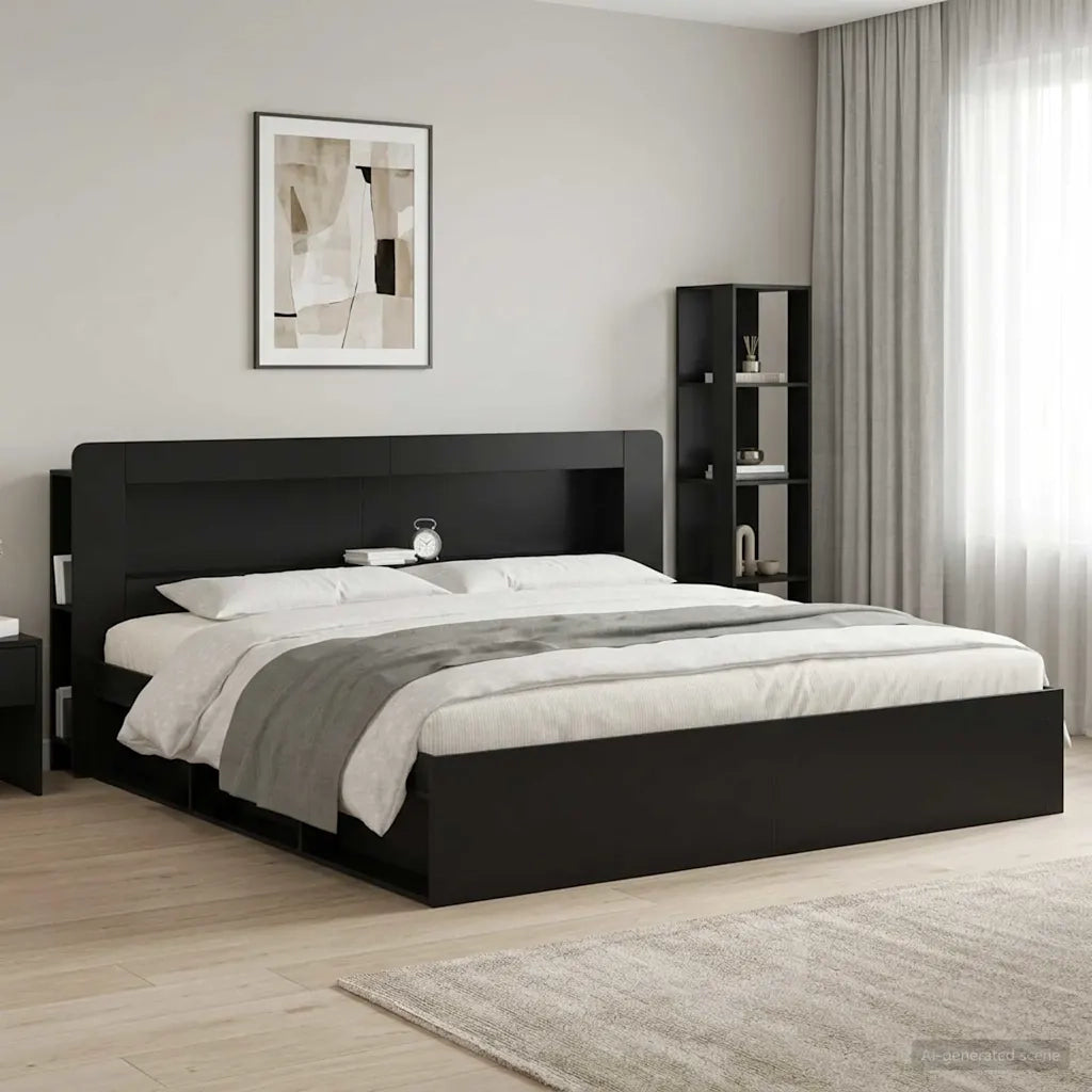Testata del letto con archiviazione Nero Legno ingegnerizzato 8001301