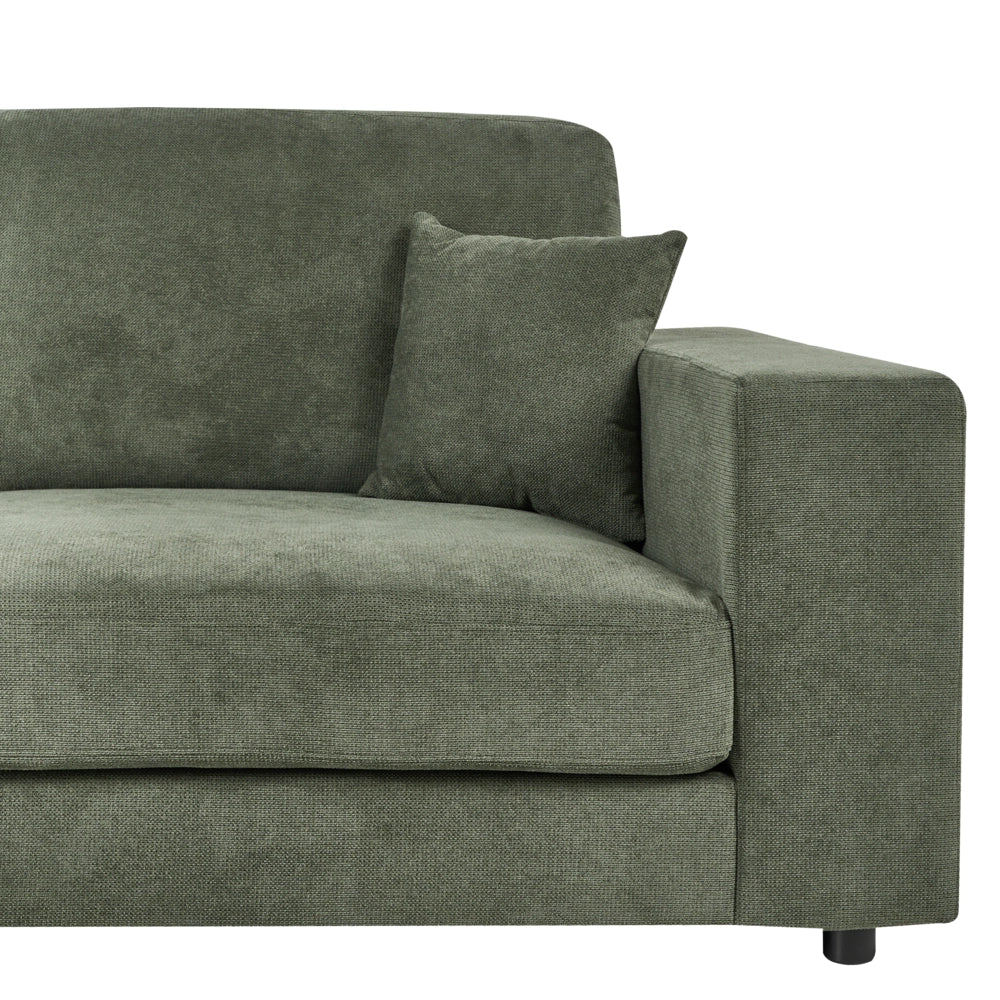 Divano angolare lato destro in Tessuto imbottito verde con Cuscini 3 posti stile moderno minimalista