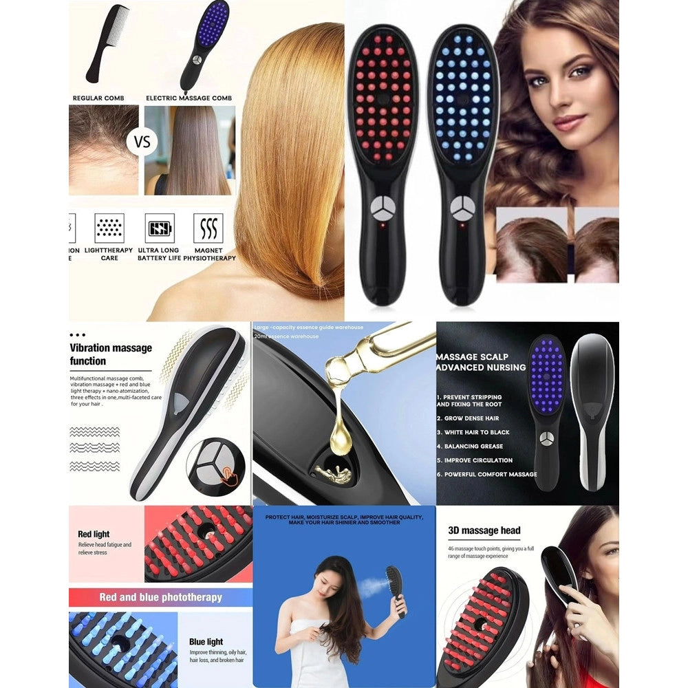 Trade Shop - Spazzola Elettrica Vibrante Led Vapore Multifunzionale Per Crescita Capelli Massaggiatore -