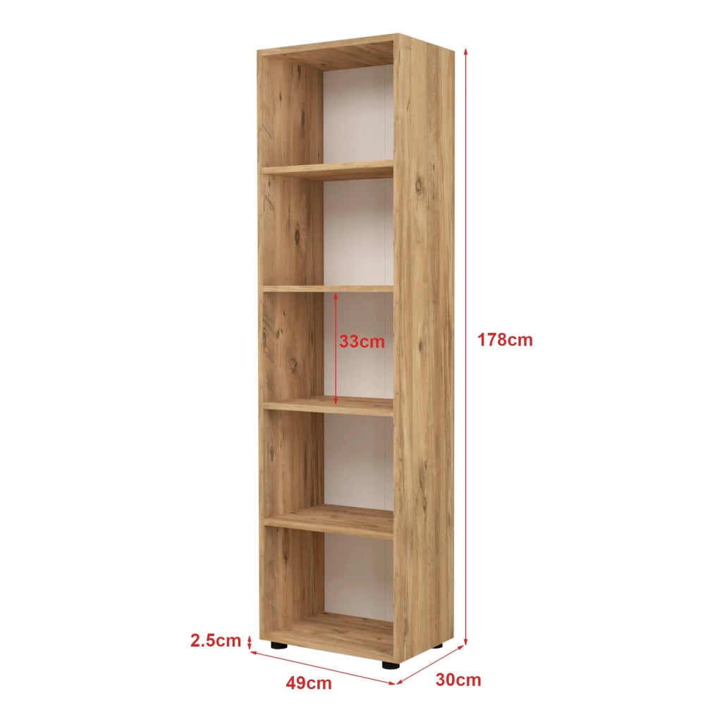 Libreria a 5 ripiani 178 x 49 x 30 cm effetto rovere 03_0008997