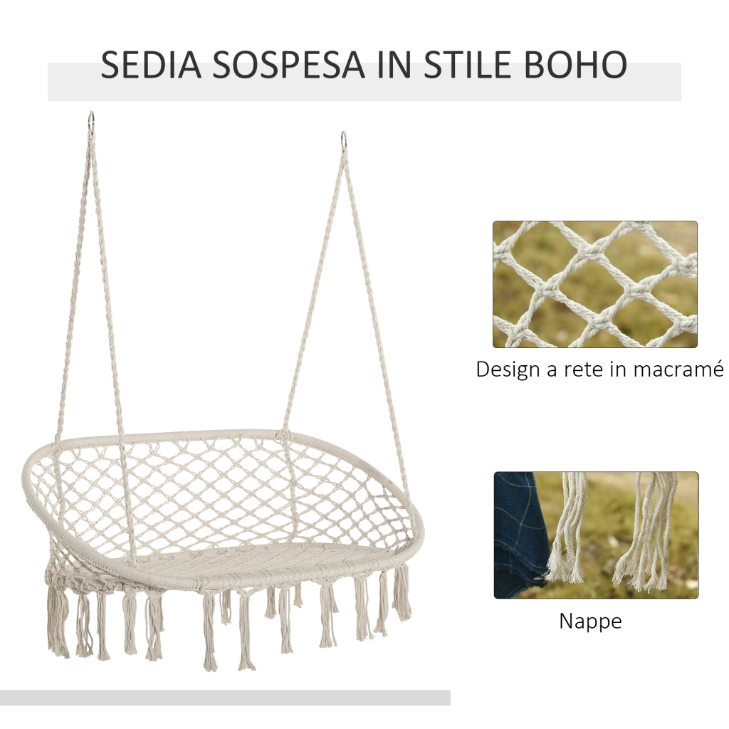 Amaca da giardino a dondolo 2 posti in macram¨¨ ¨C zephmum ¨C bianco crema