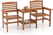 Set di salotto da giardino in un pezzo, in legno massello, 1 tavolo con foro per ombrelloni e 2 poltrone, mobili da esterno per cortile, patio, terrazza, carico 120 kg, naturale