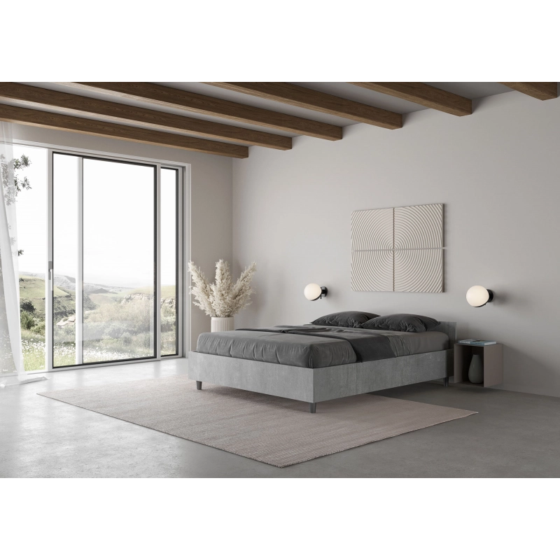 Letto Matrimoniale francese 140x190 cm Nuamo - Con rete,Grigio