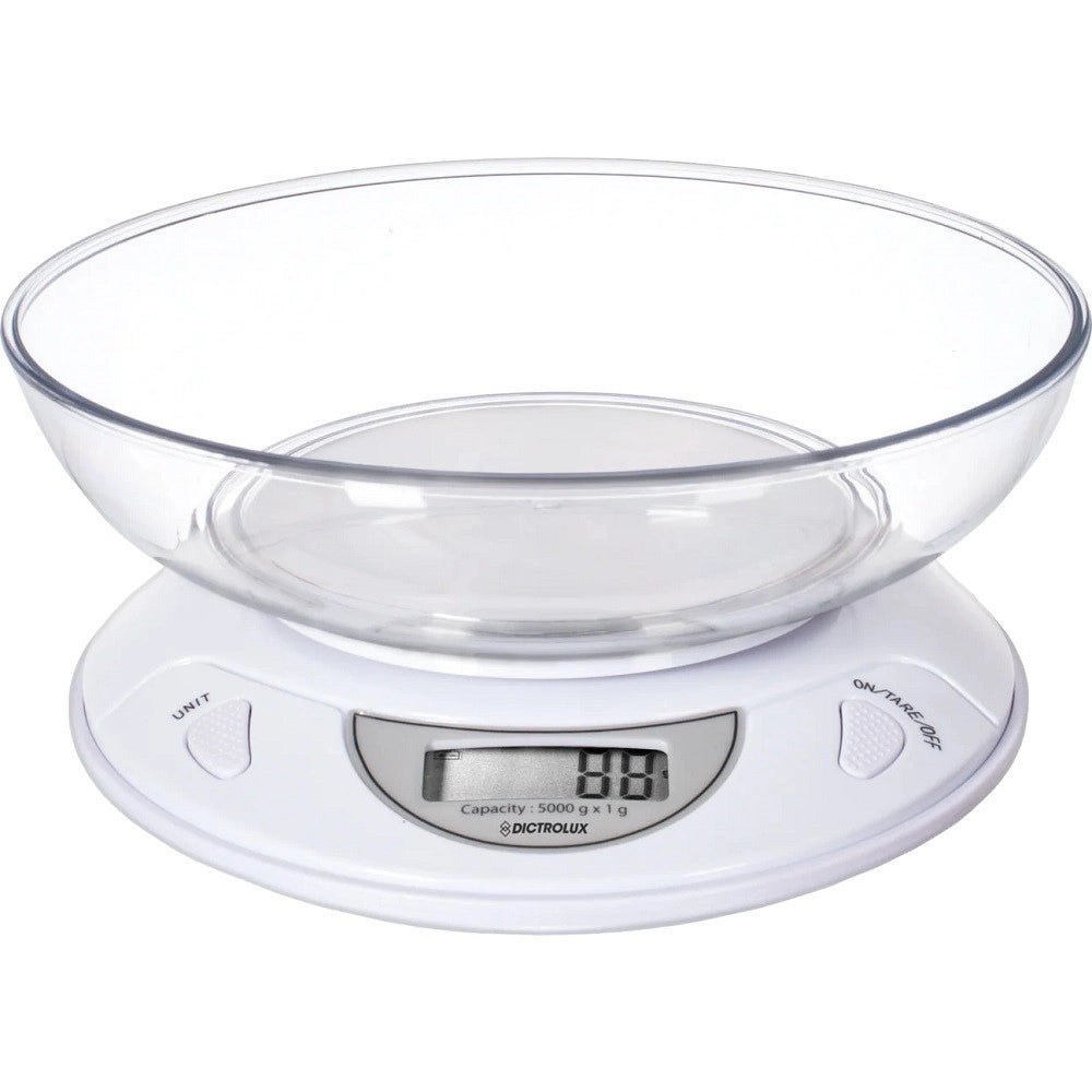 Trade Shop - Bilancia Digitale Da Cucina A Batteria Pesa Fino A 5kg Display Lcd Bianco 541907 -