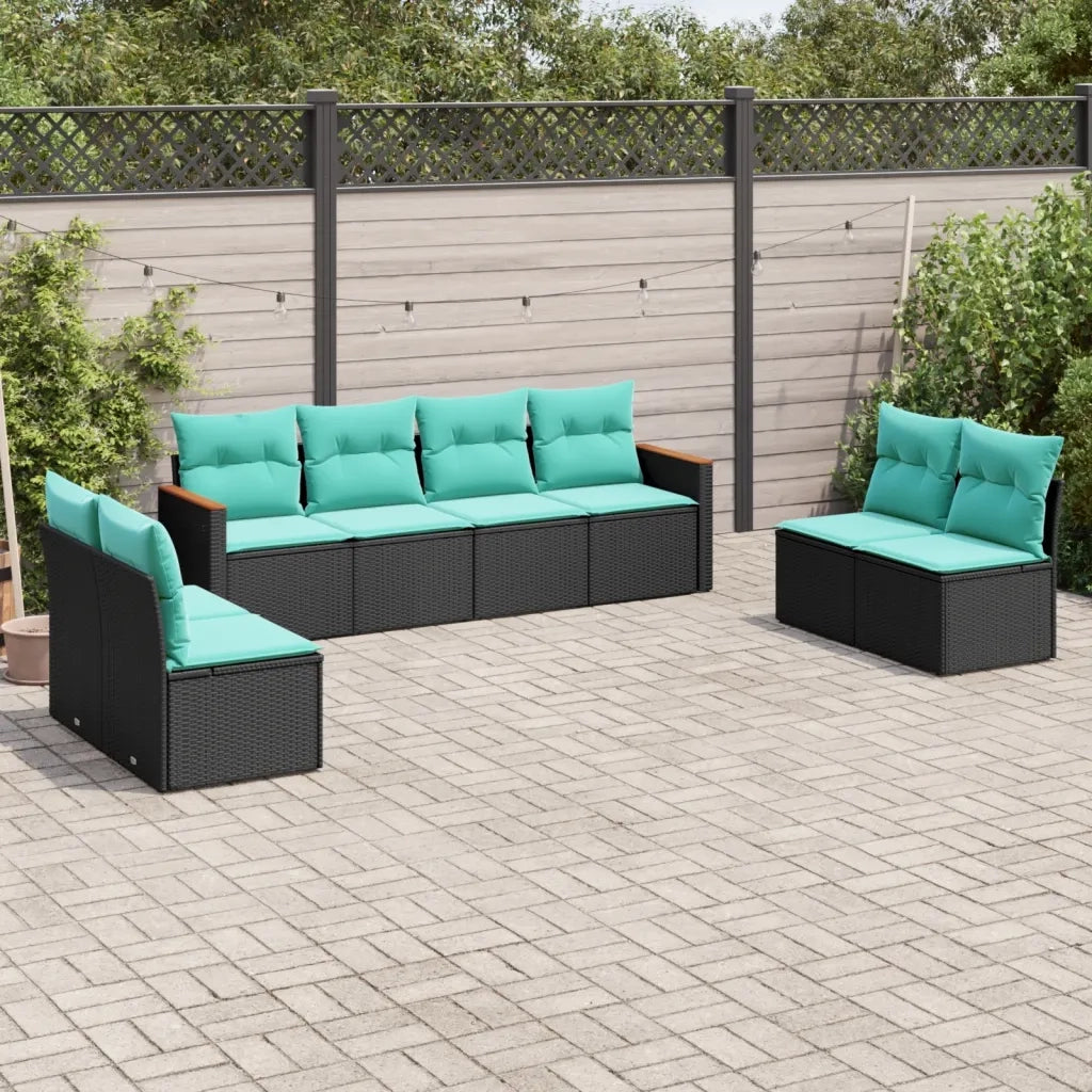 Set Divani da Giardino 8 pz con Cuscini Nero in Polyrattan 3225889
