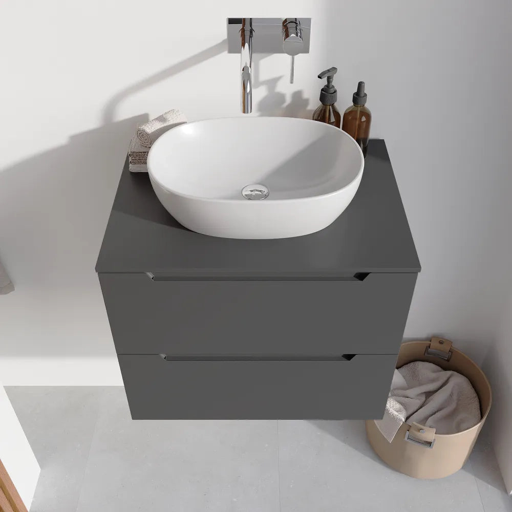 Mobile bagno sospeso 70cm grigio opaco due cassetti soft-close con top | Bako