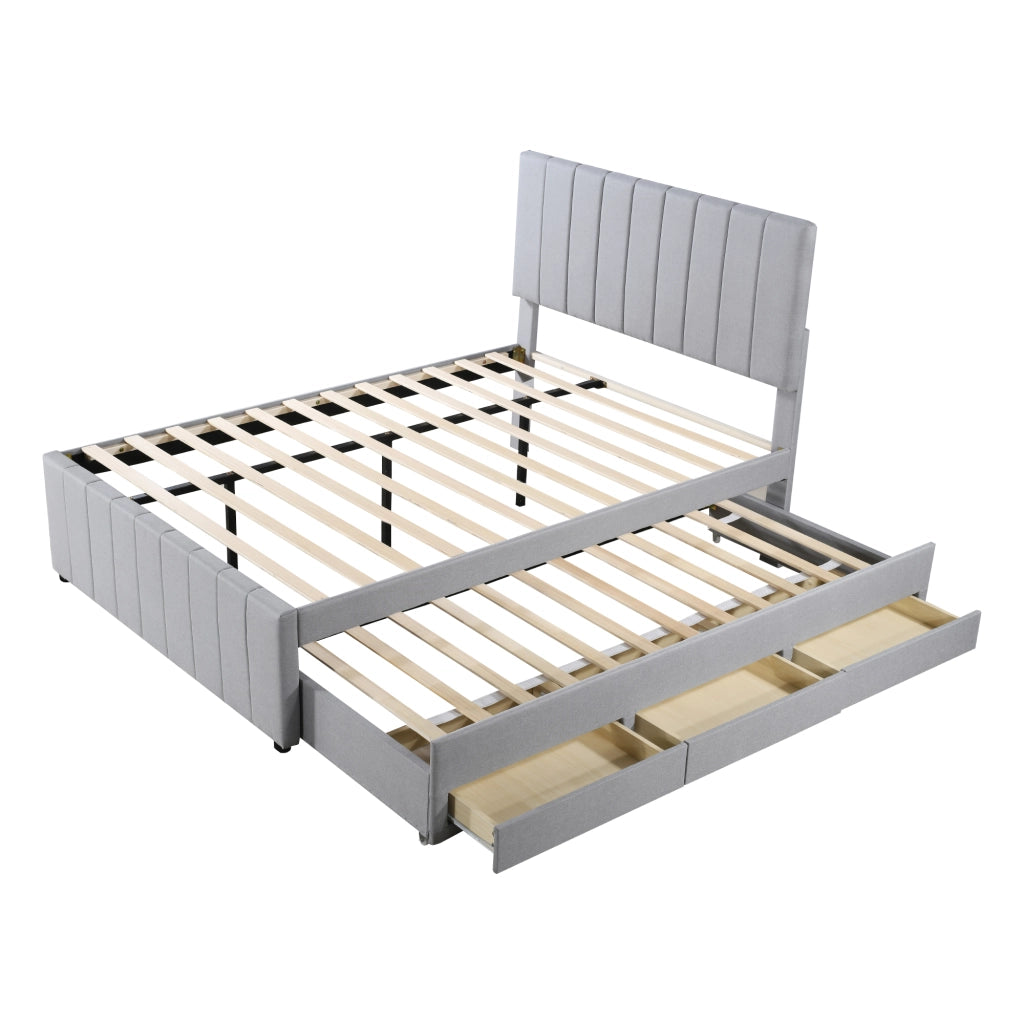 Letto imbottito con giroletto e cassetti ¨C Minimal ¨C grigio 140x200 cm