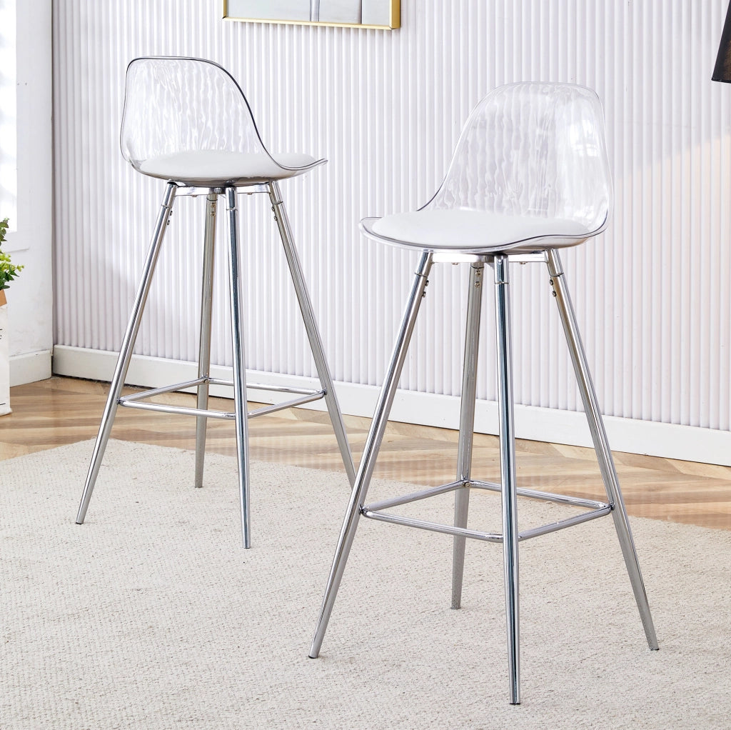 Set di 2 sgabelli da bar 96,5 cm trasparenti, metallo argentato con poggiapiedi
