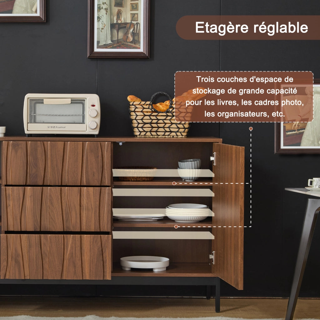 Credenza con 3 cassetti e 2 ripiani regolabili - per soggiorno - in MDF - 150×40×80 cm - marrone scuro