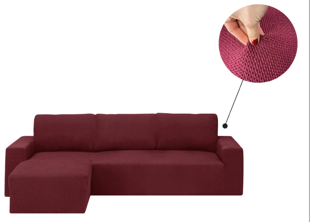 Copridivano Con Penisola Chaise Longue Tinta Unita Bordeaux Mod Capri - Sinistra - Bordeaux