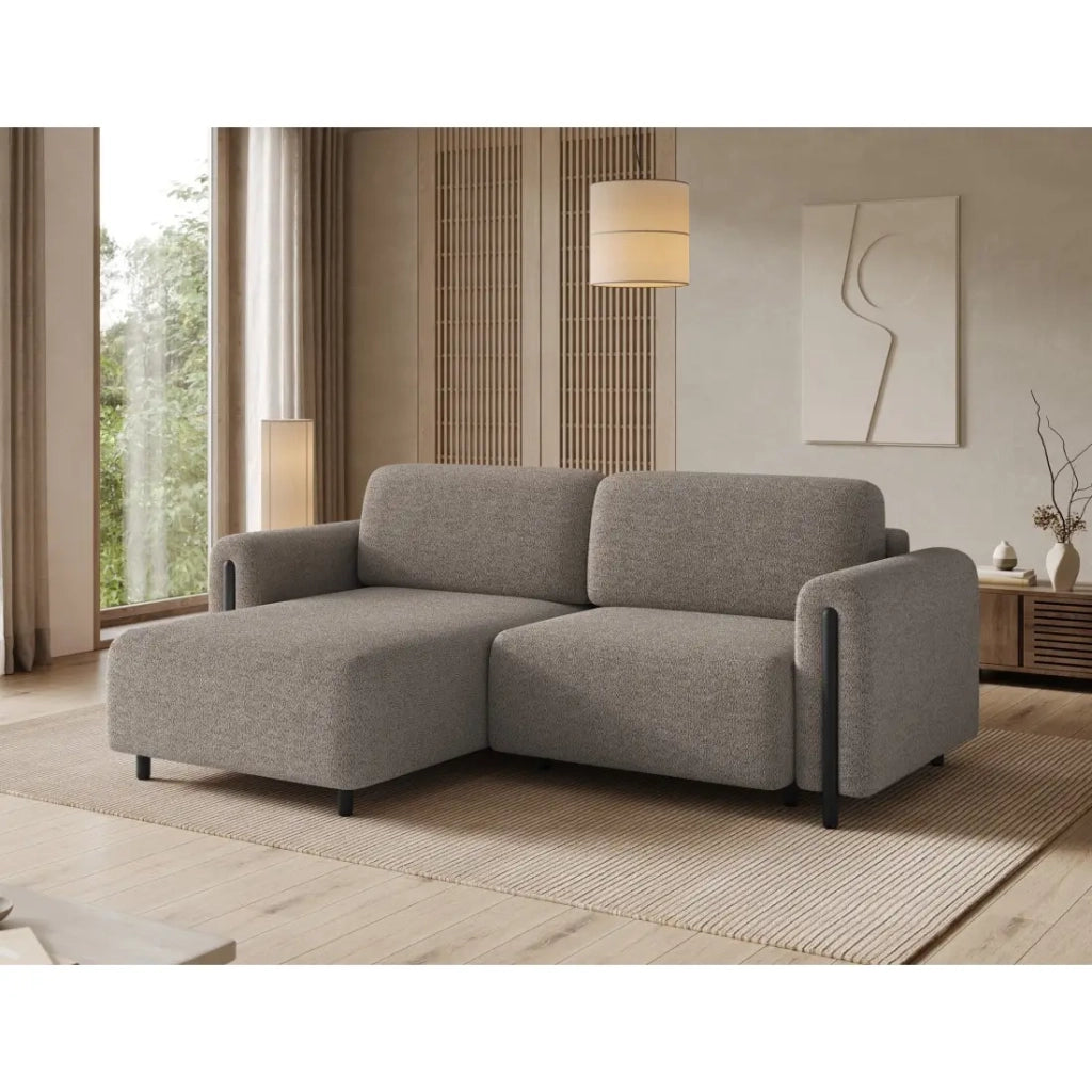Divano ad angolo convertibile ARVESSA in marrone chiaro - Angolo sinistro con contenitore