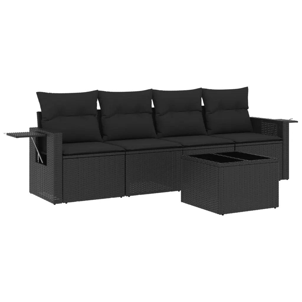 Set Divani da Giardino 5 pz con Cuscini in Polyrattan Nero