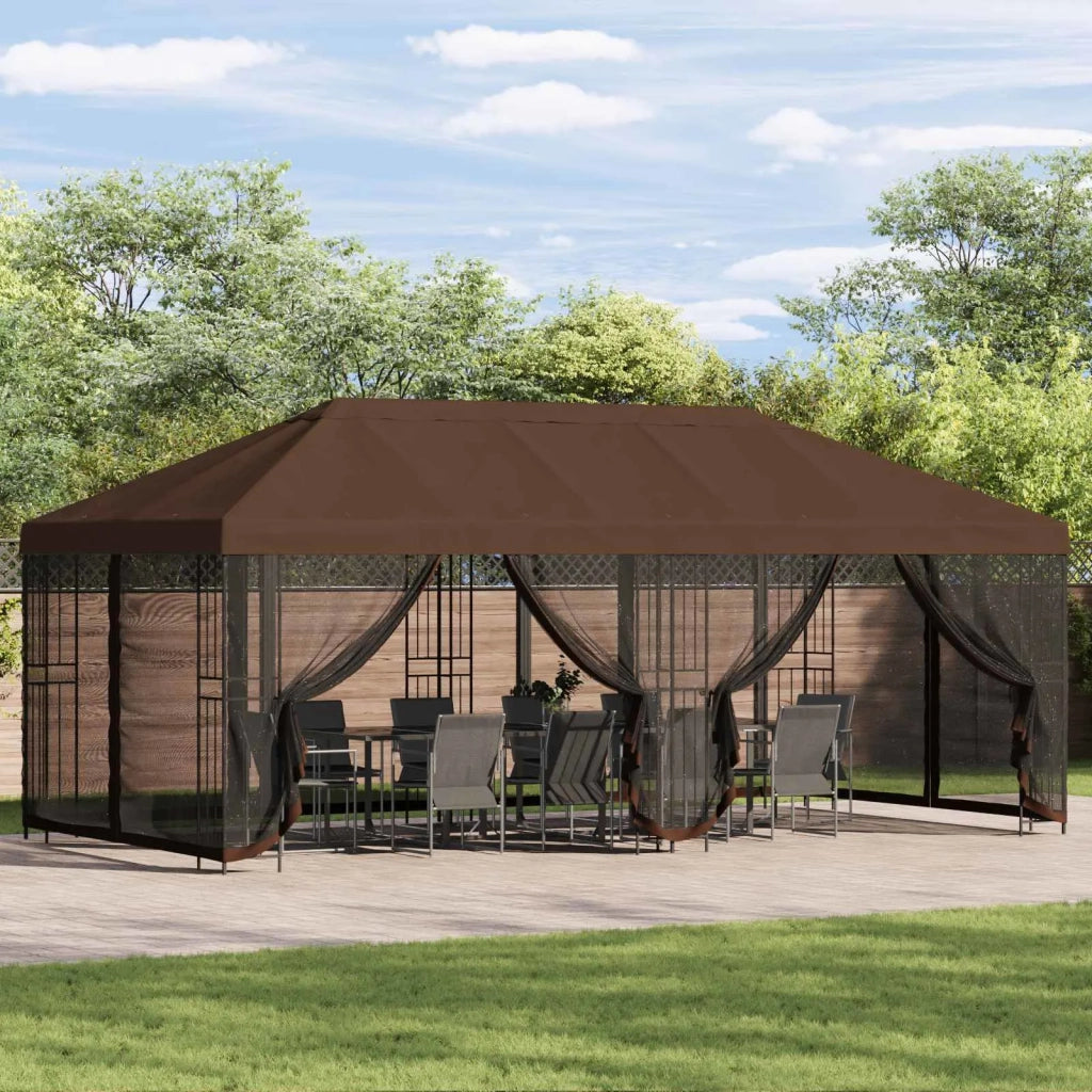 Copertura Gazebo con Pareti Laterali 6 x 3 m Marrone Poliestere 900421