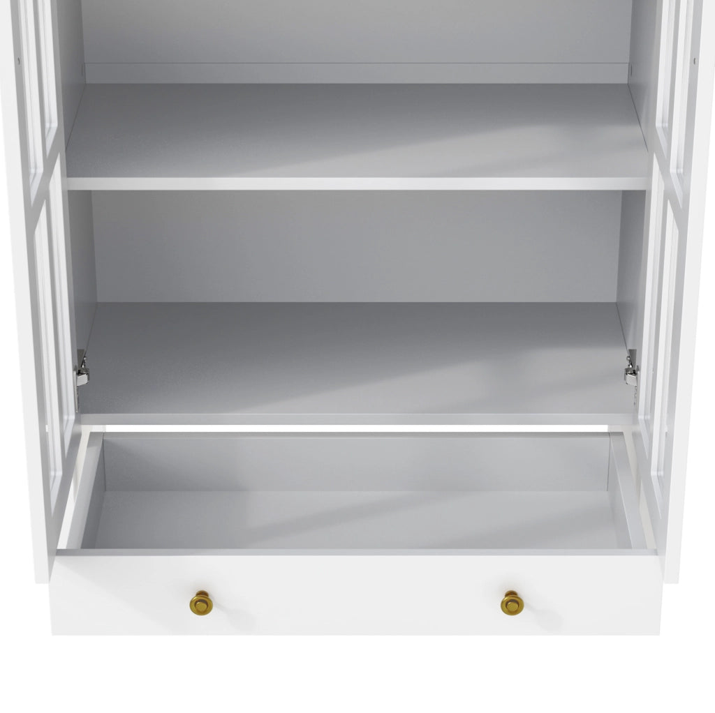 Vetrina alta ad arco 75x35x170;5 cm in MDF bianco con ante in acrilico trasparente e cassetto