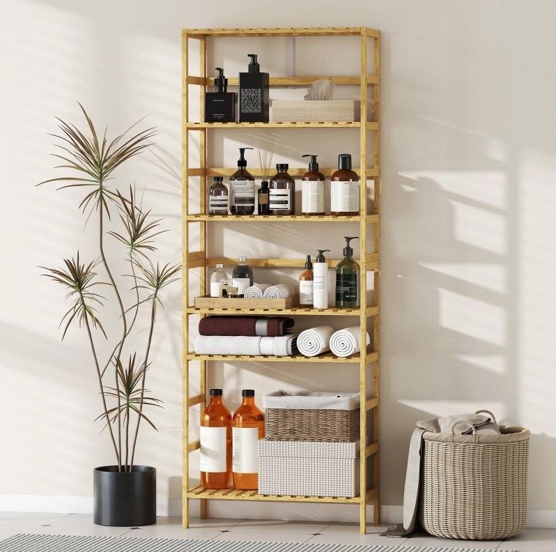 Libreria 60x26x161 cm con ripiani regolabili in bambù naturale