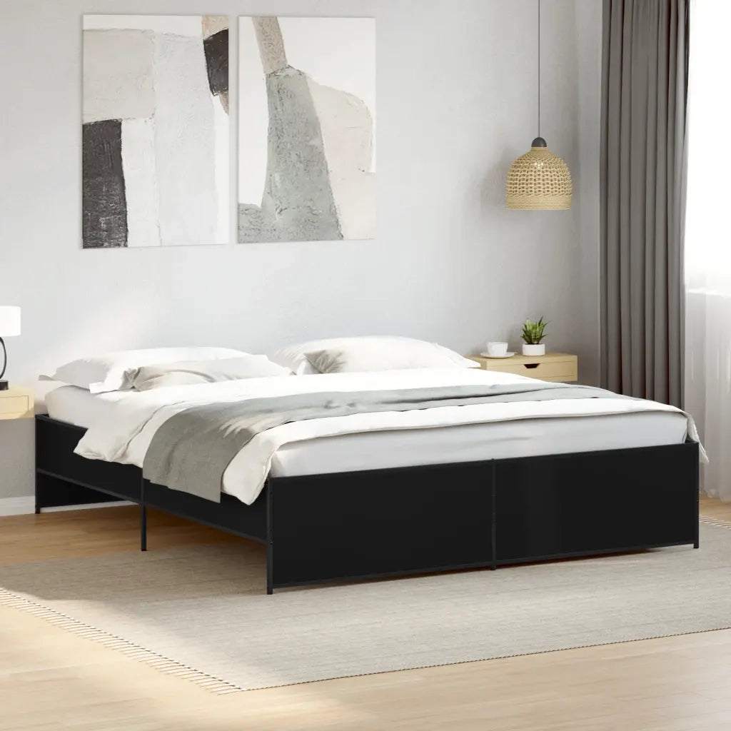 Giroletto Nero 180x200 cm in Legno Multistrato e Metallo 3279872