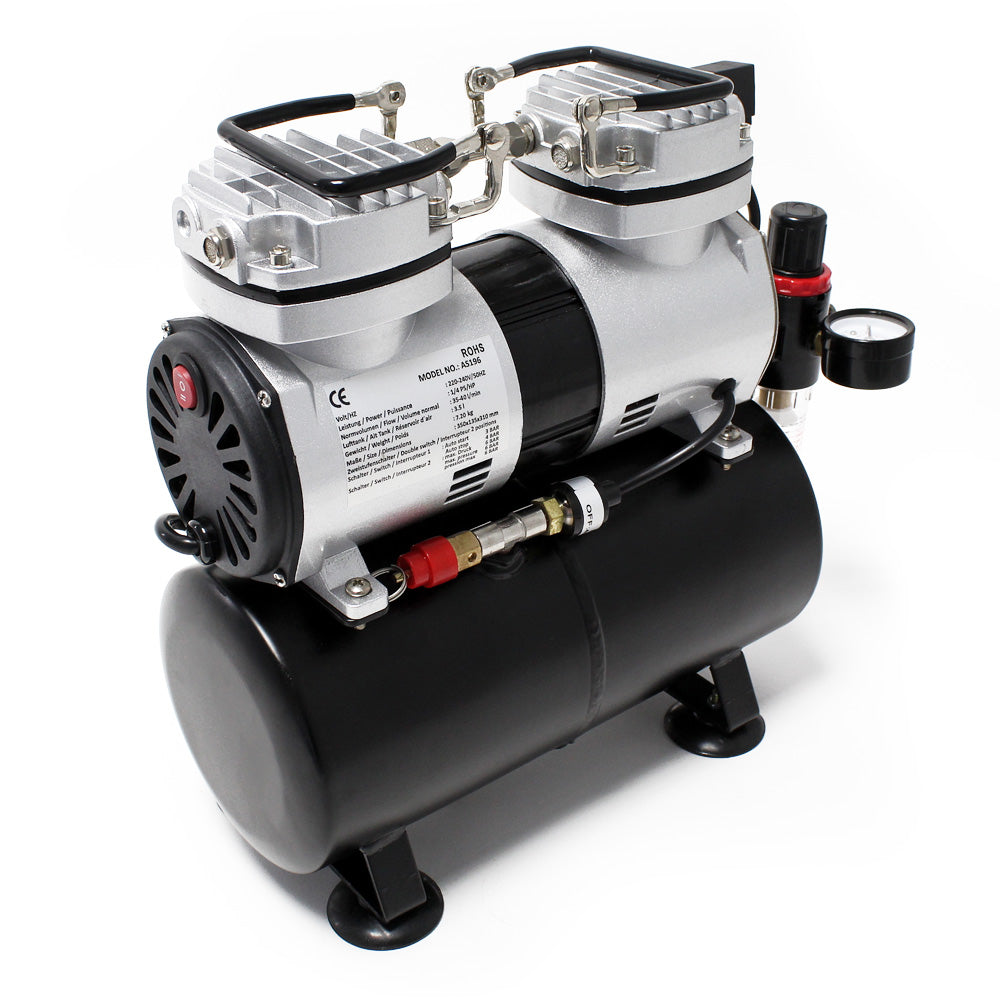 Compressore per aerografo AS196 con serbatoio aria 2 cilindri 6 bar Spegnimento automatico