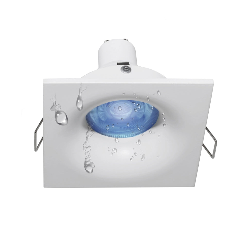 FARETTO LED CROMOTERAPIA IP65 LAMPADA GU10 6W 230V INCASSO 7CM RGB LUCE MULTICOLORE BOX DOCCIA SAUNA QUADRATO+RGBW+6000K