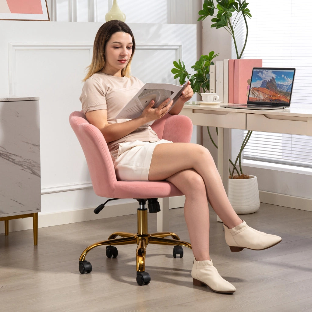 Sedia da ufficio in velluto con schienale a petalo, regolabile in altezza ¨C Minimal ¨C 69x64x80-90 cm, rosa