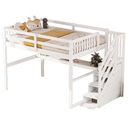 LETTO a soppalco con scrivania e cassetti 140x200 cm Legno di pino Bianco