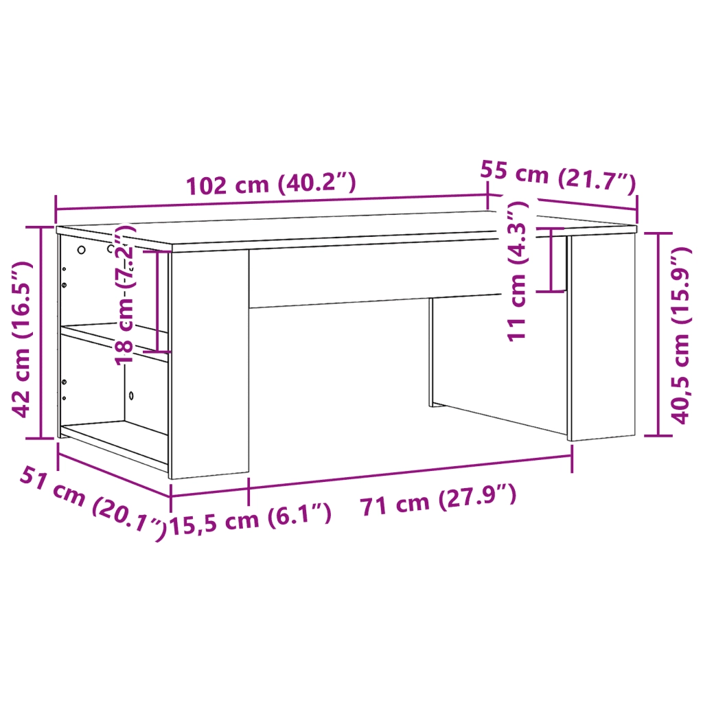 Tavolino da Salotto Rovere Sonoma 102x55x42cm Legno Multistrato 831855