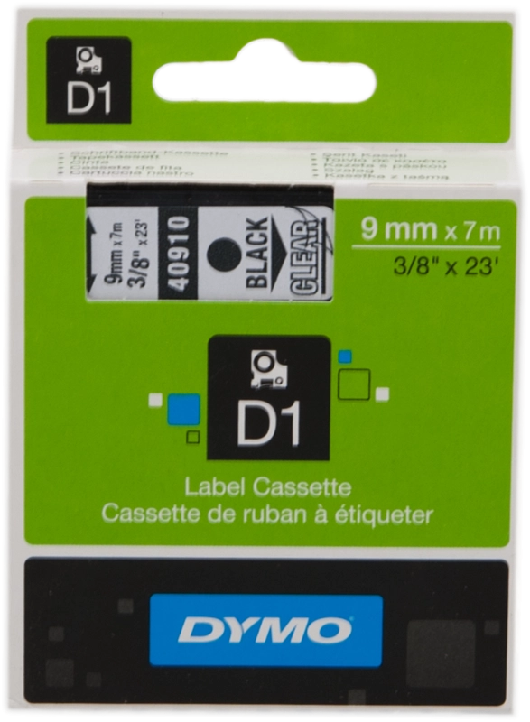 DYMO D1 etichette originali / stampa nera su trasparente / 9 mm x 7 m / autoadesive / per etichettatrice di etichette LabelManager