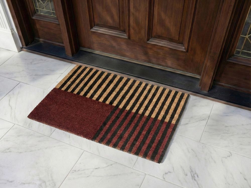 Zerbino marrone e beige in fibra di cocco con fondo in gomma 50 x 80 cm Antiscivolo Decorativo Motivo a strisce Zerbino di benvenuto