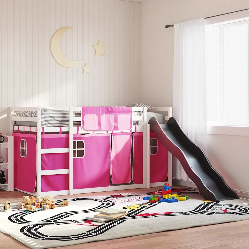 vidaXL Letto a Castello con Scivolo e Tende Rosa 90x190 cm