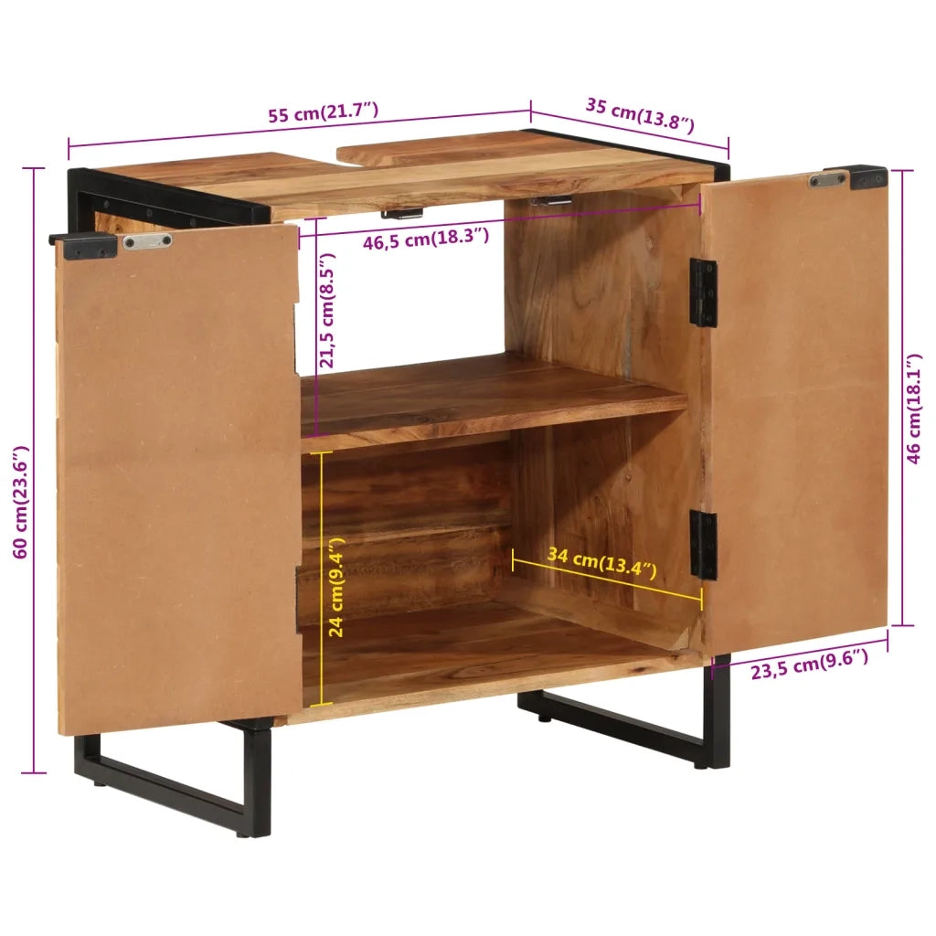 Mobile da Bagno 55x35x60 cm in Legno Massello di Acacia e Ferro 372747