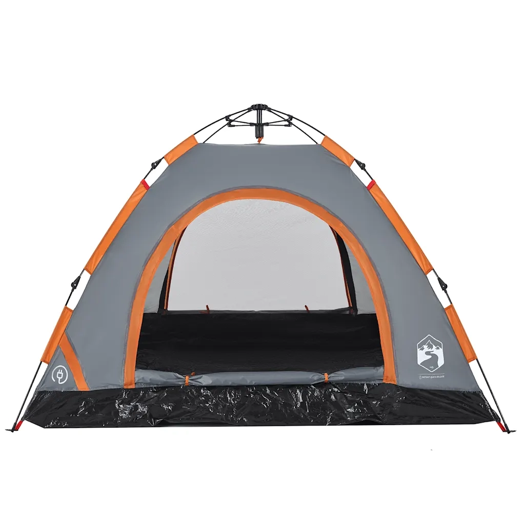 Tenda Campeggio 3 Persone Grigio e Arancione a Rilascio Rapido