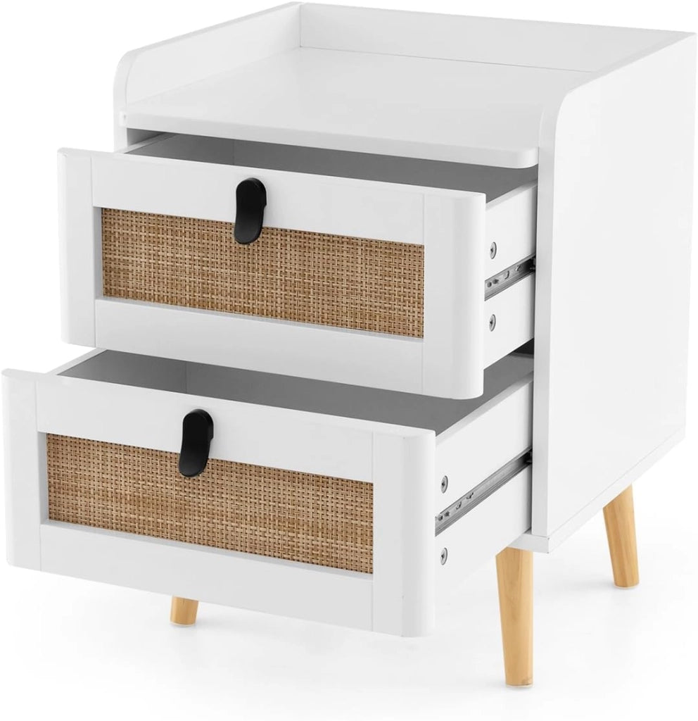 Comodino Camera da Letto con 2/3 Cassetti, Comodino Piccolo in Legno, Tavolino Lato Moderno per Soggiorno, Bianco, 45 x 40 x 57 cm (L x P x A)