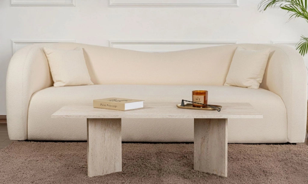 Turate, Tavolino da Salotto Forma Rettangolare, 119x60x40h cm Bianco Marmo