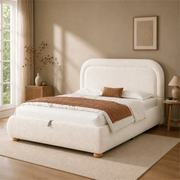 Letto contenitore imbottito 160x200 cm con sollevamento idraulico; rete a doghe; rivestimento bouclé; beige