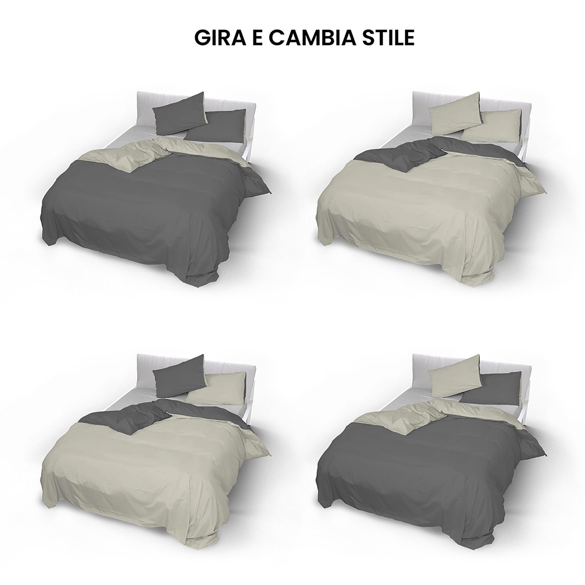 Copripiumino Singolo con Sacco e Federe Doubleface Fumo/Panna