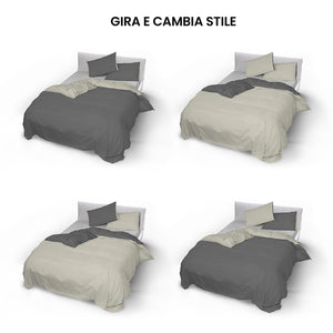 Copripiumino 1 Piazza e Mezzo con Sacco e Federe Doubleface Fumo/Panna